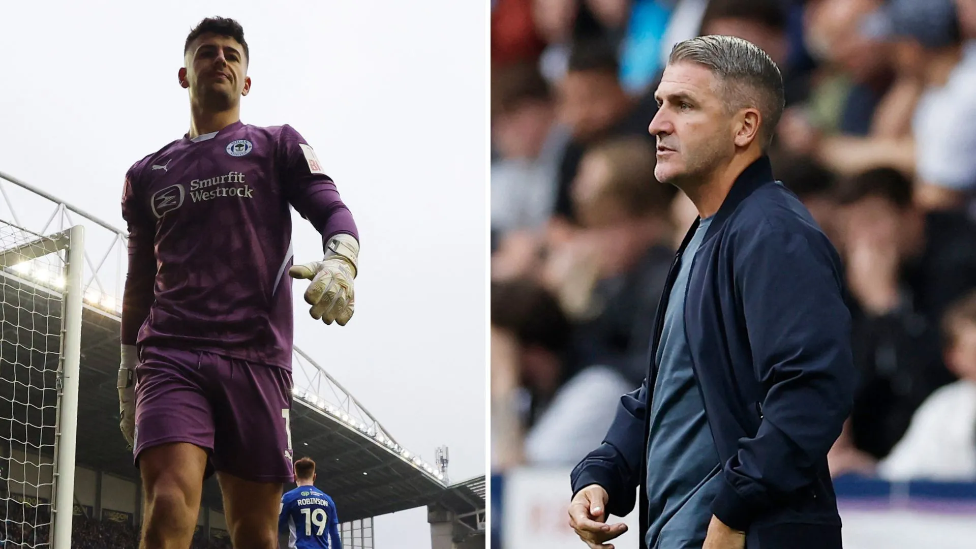 HLV Ryan Lowe cùng cầu thủ Wigan Athletic