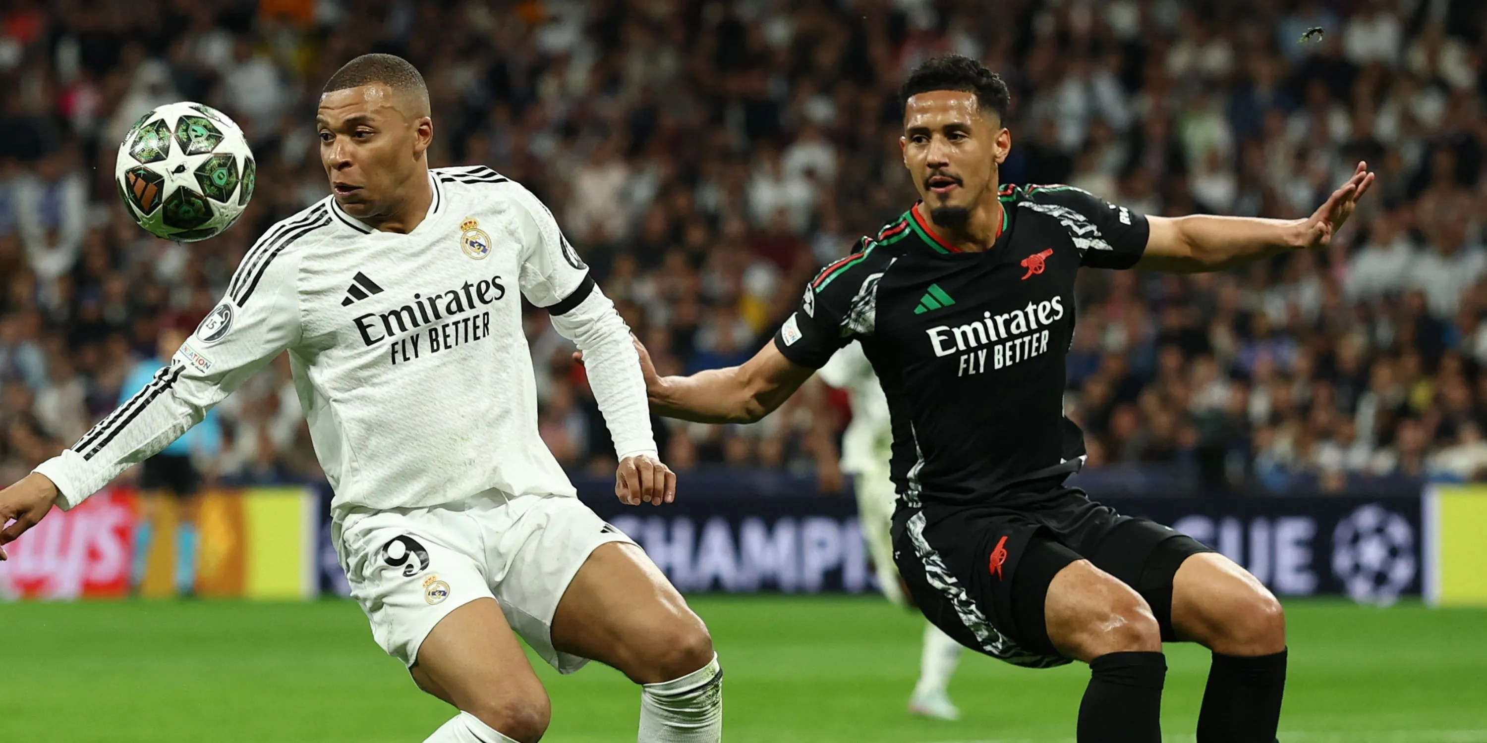 Trung vệ William Saliba của Arsenal thi đấu tại Champions League