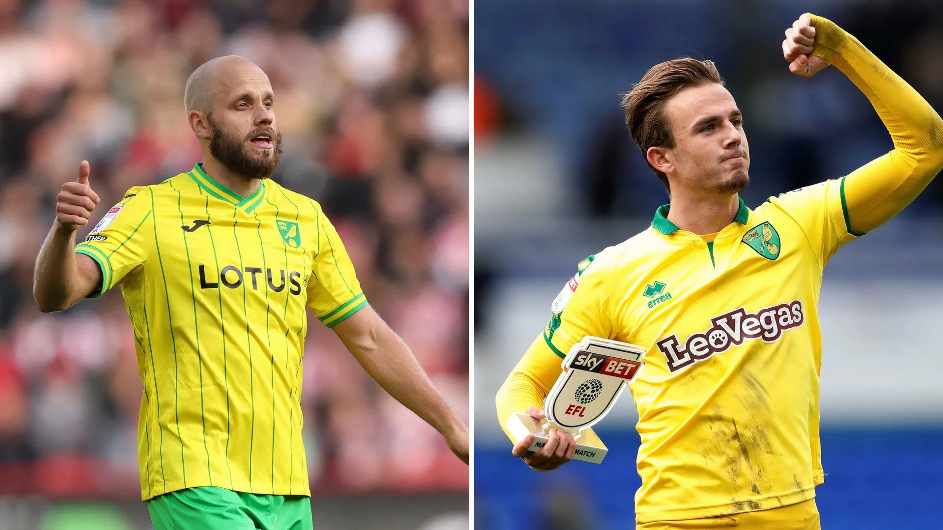 Teemu Pukki và James Maddison ăn mừng bàn thắng cho Norwich